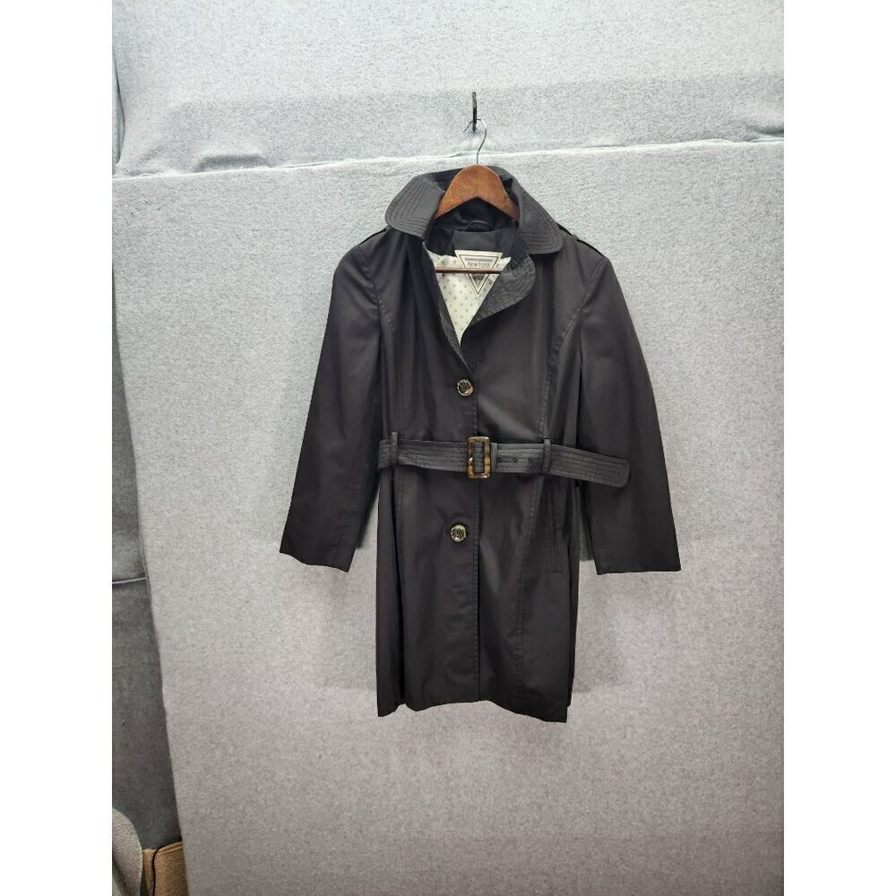Marvin Richards‎ Womens Black Trench Coat With Belt & Polka Dot Lining